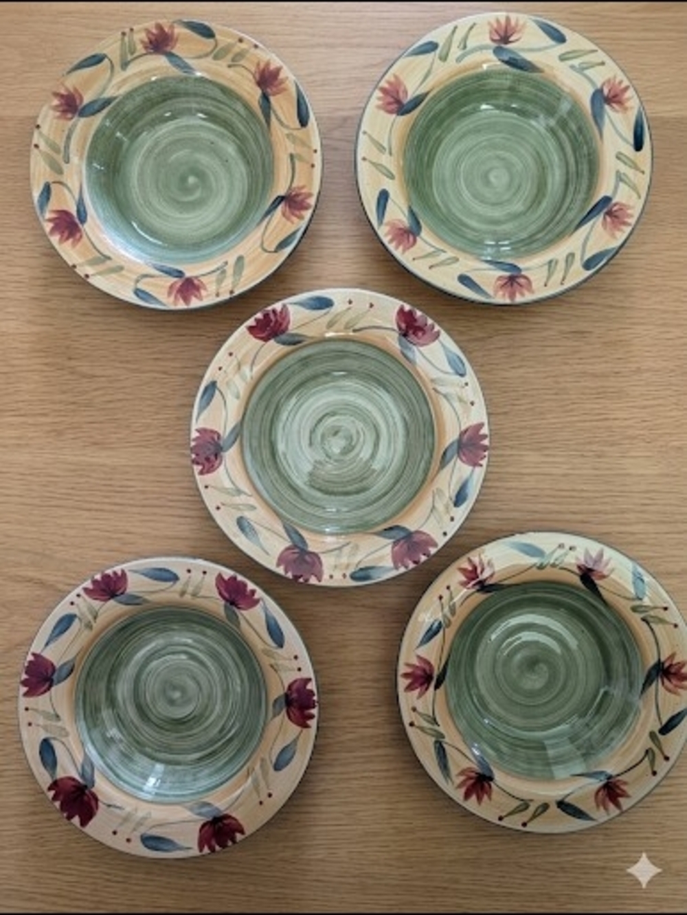 Pier 1 Elizabeth Hand-Painted Floral Pasta/Soup Bowls - Set of 5